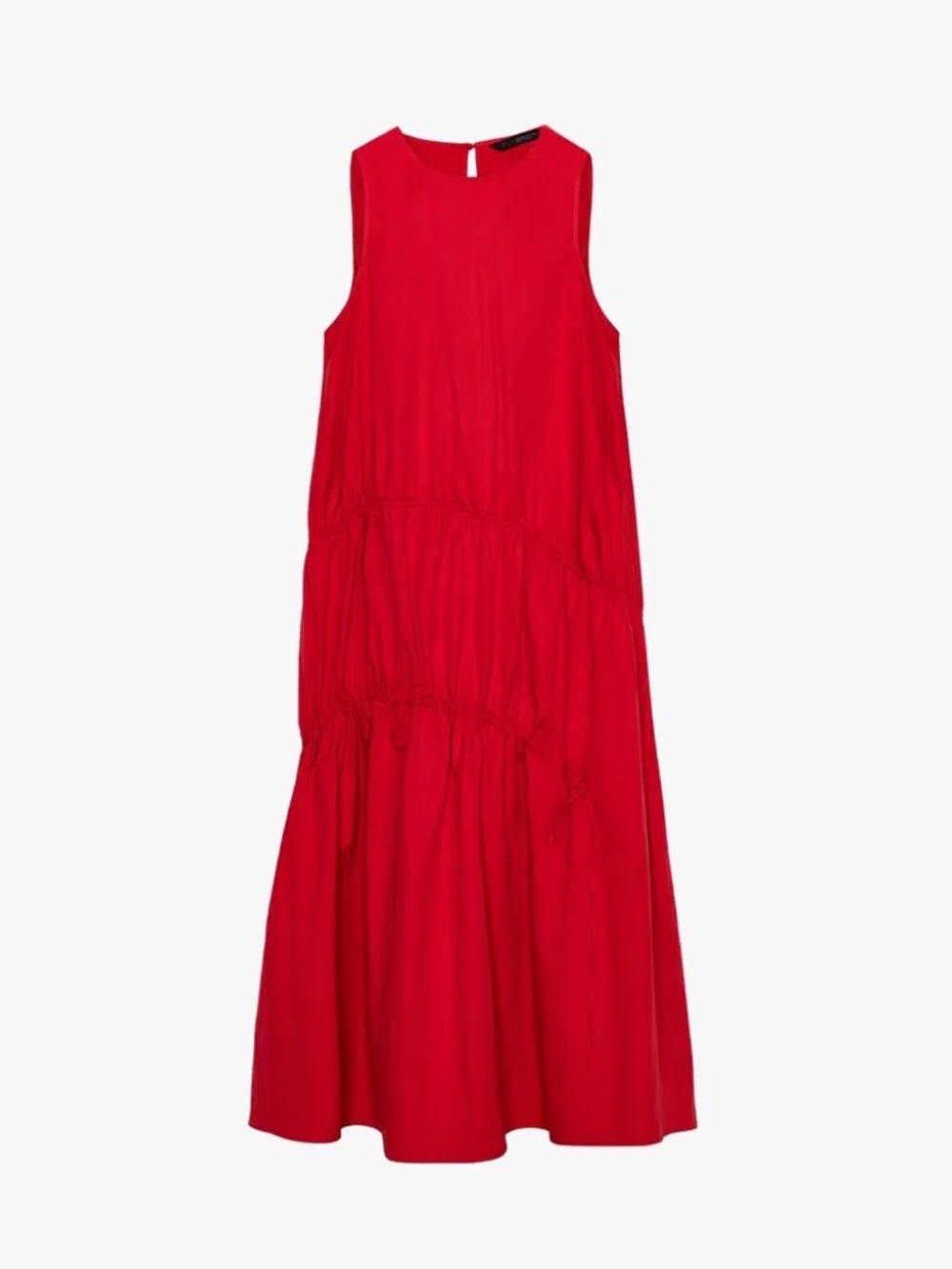 ZARA RED NYLON SLEEVELESS MIDI DRESS WITH TIES - SIZE XL